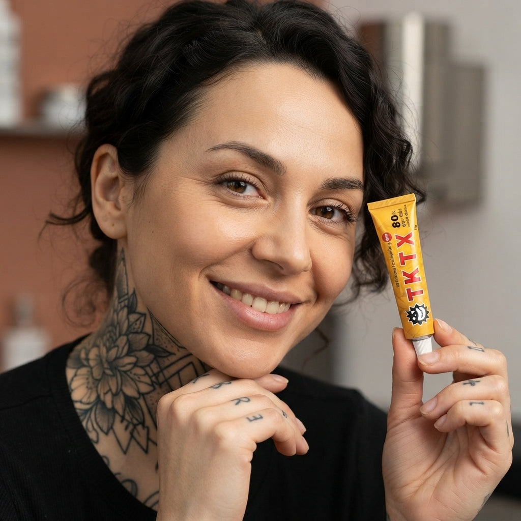 Tattoo artist using TKTX numbing cream